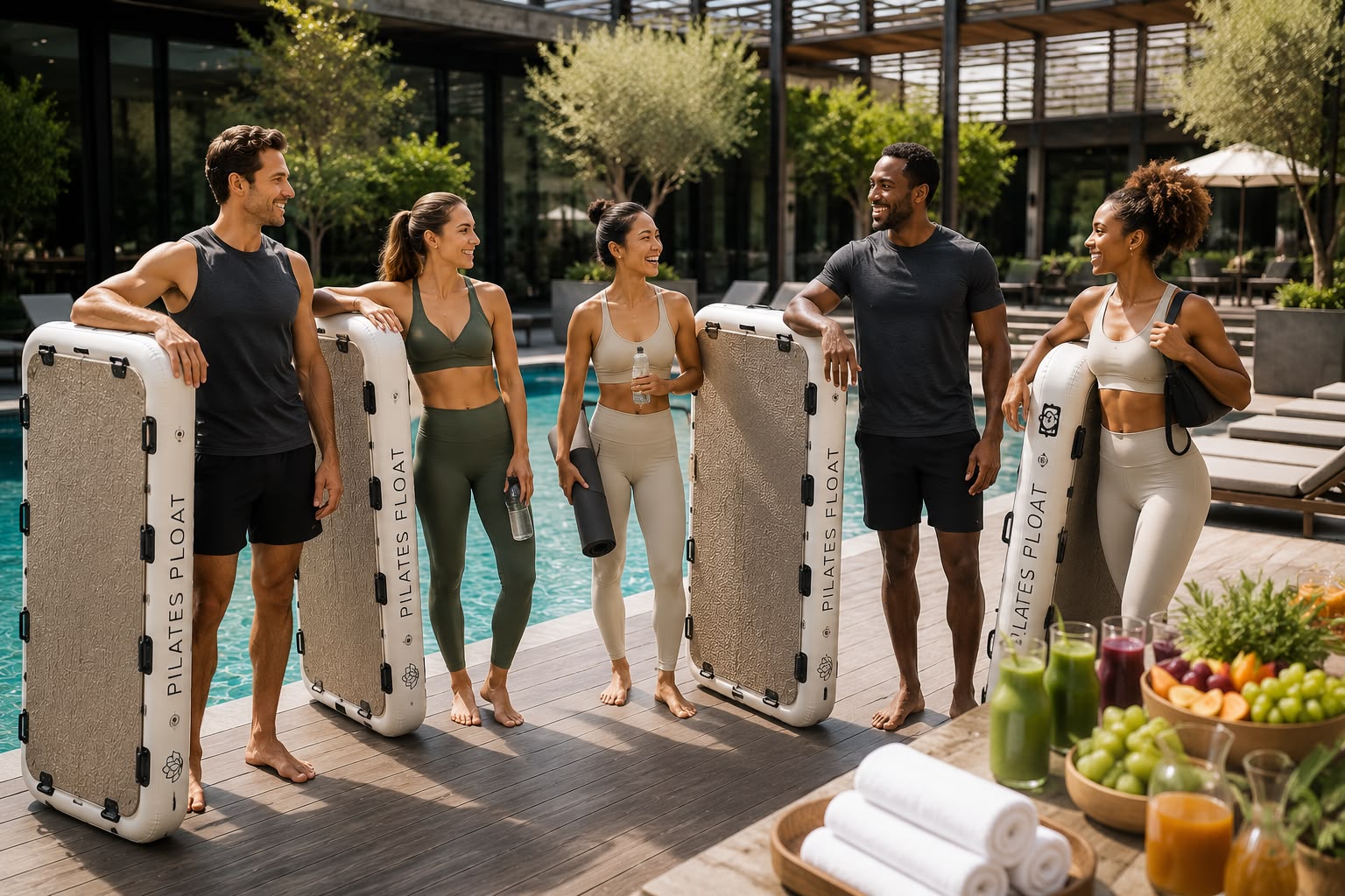 Hóspedes num retiro de Pilates flutuante de vários dias